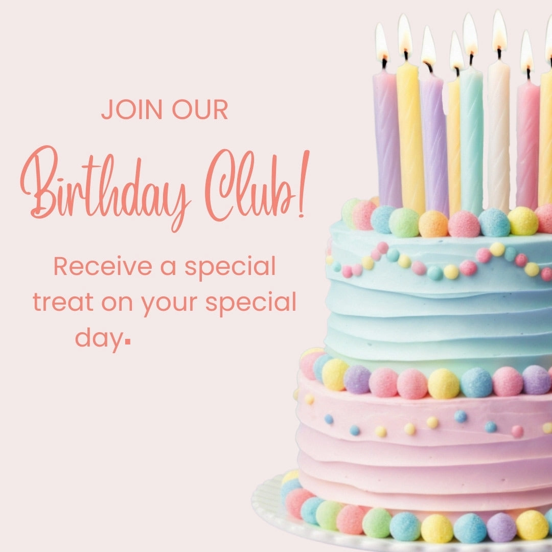 Join our Birthday Club: receive a special treat on your special day, with a pastel birthday cake