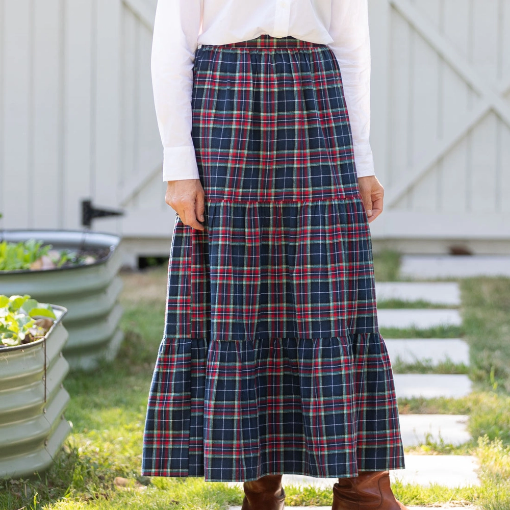 Navy Tartan Womans Maxi Skirt